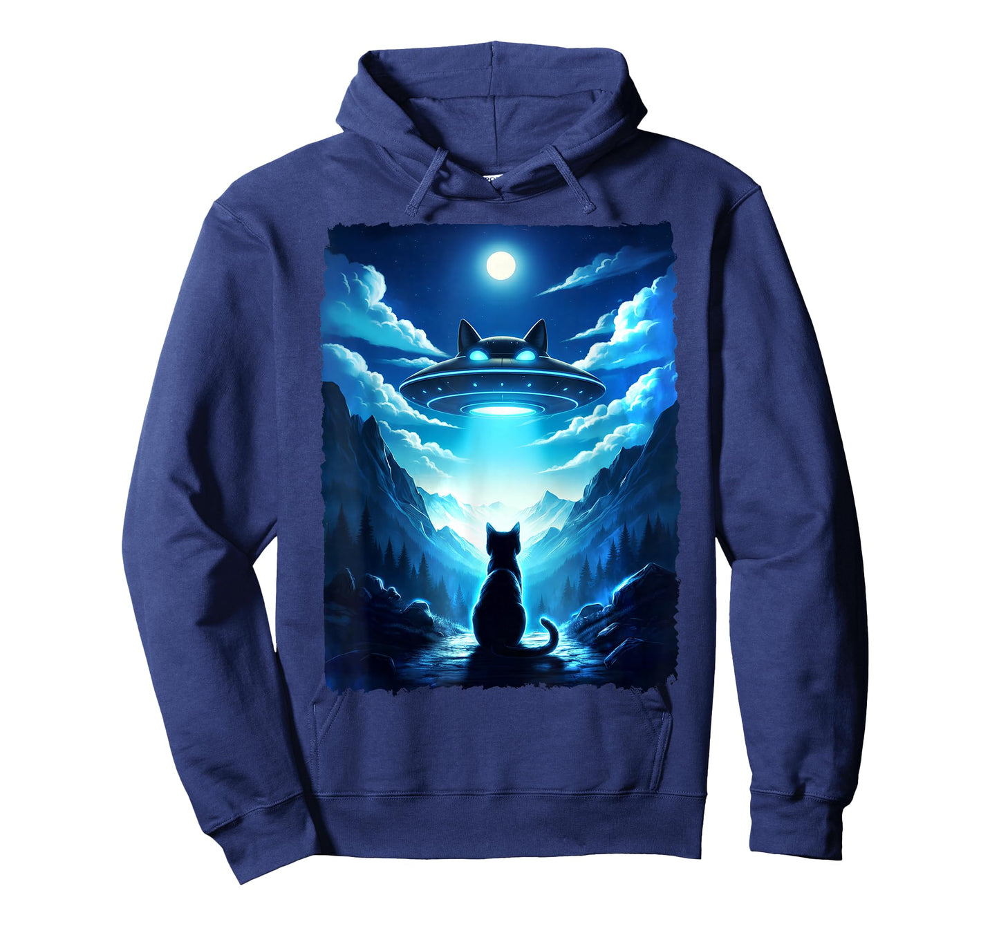 Alien Cat UFO Spaceship Night Sky Fantasy Funny Sci-Fi Art T-Shirt
