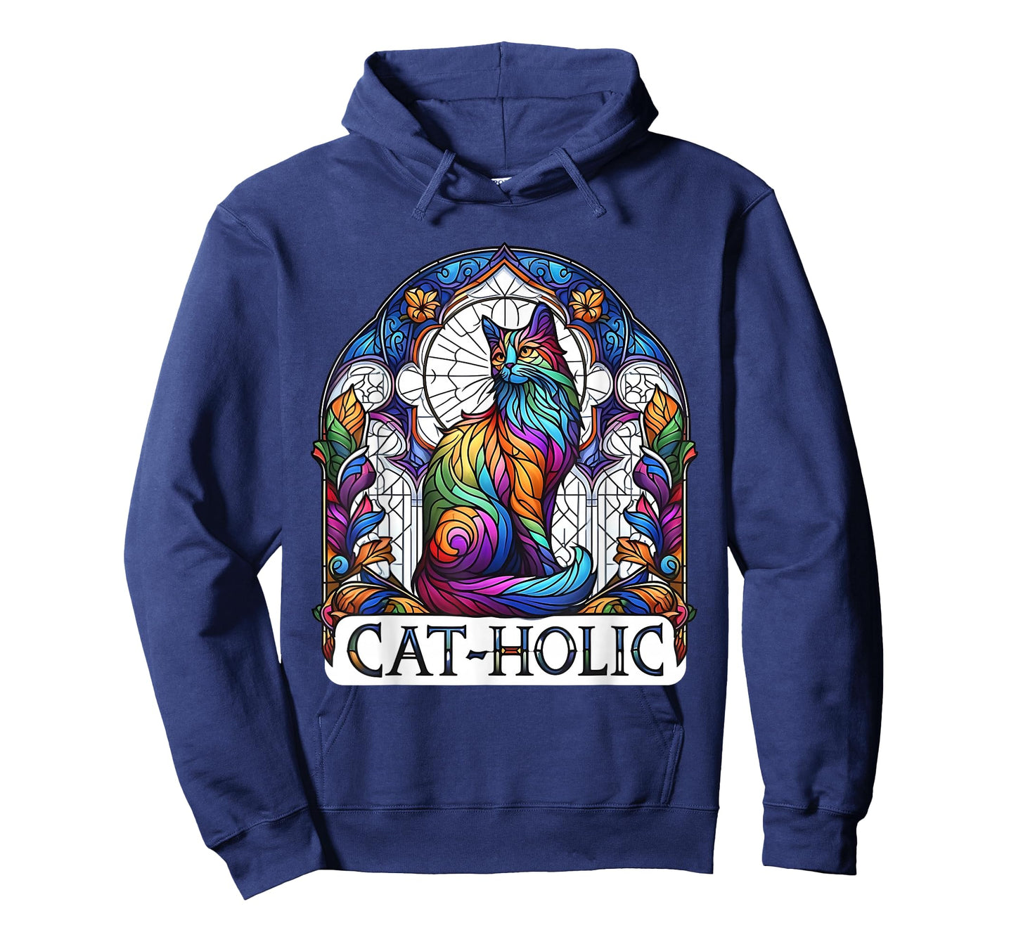 Cat-holic. Funny Catholic. Stained Glass Cat. T-Shirt