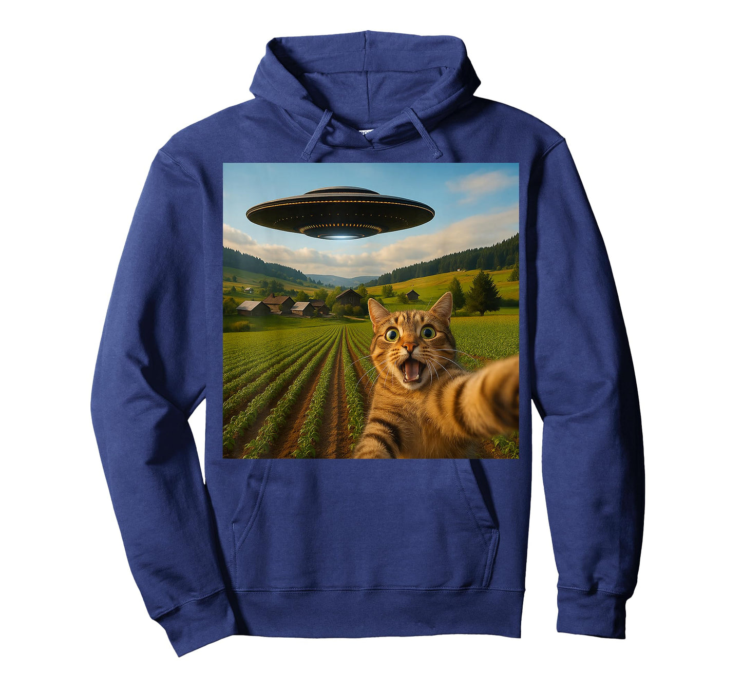 Funny Cat Selfie with Alien UFO for Men Women Kid T-Shirt