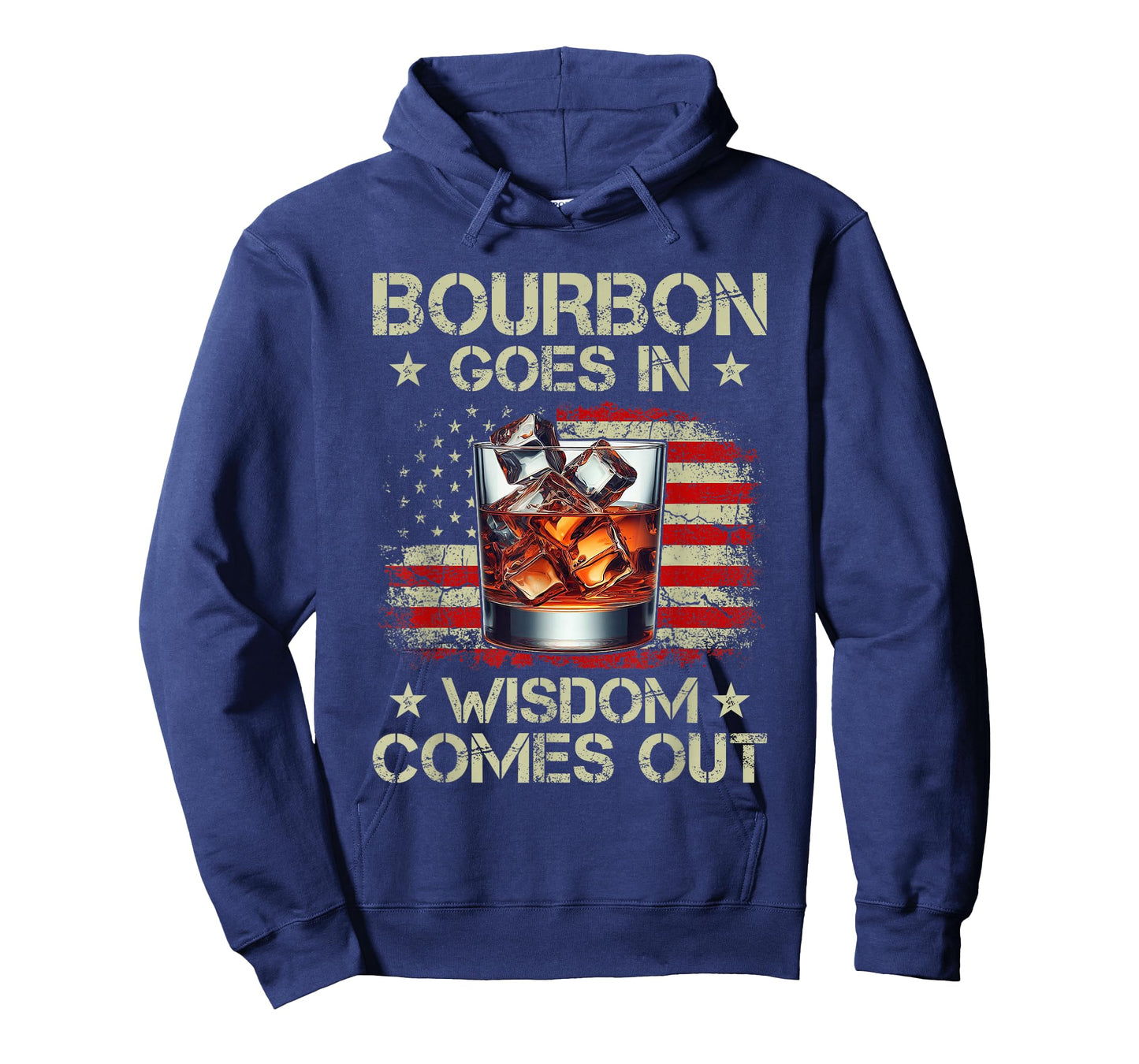 Bourbon Goes in Wisdom Comes Out Whiskey USA Flag Vintage T-Shirt