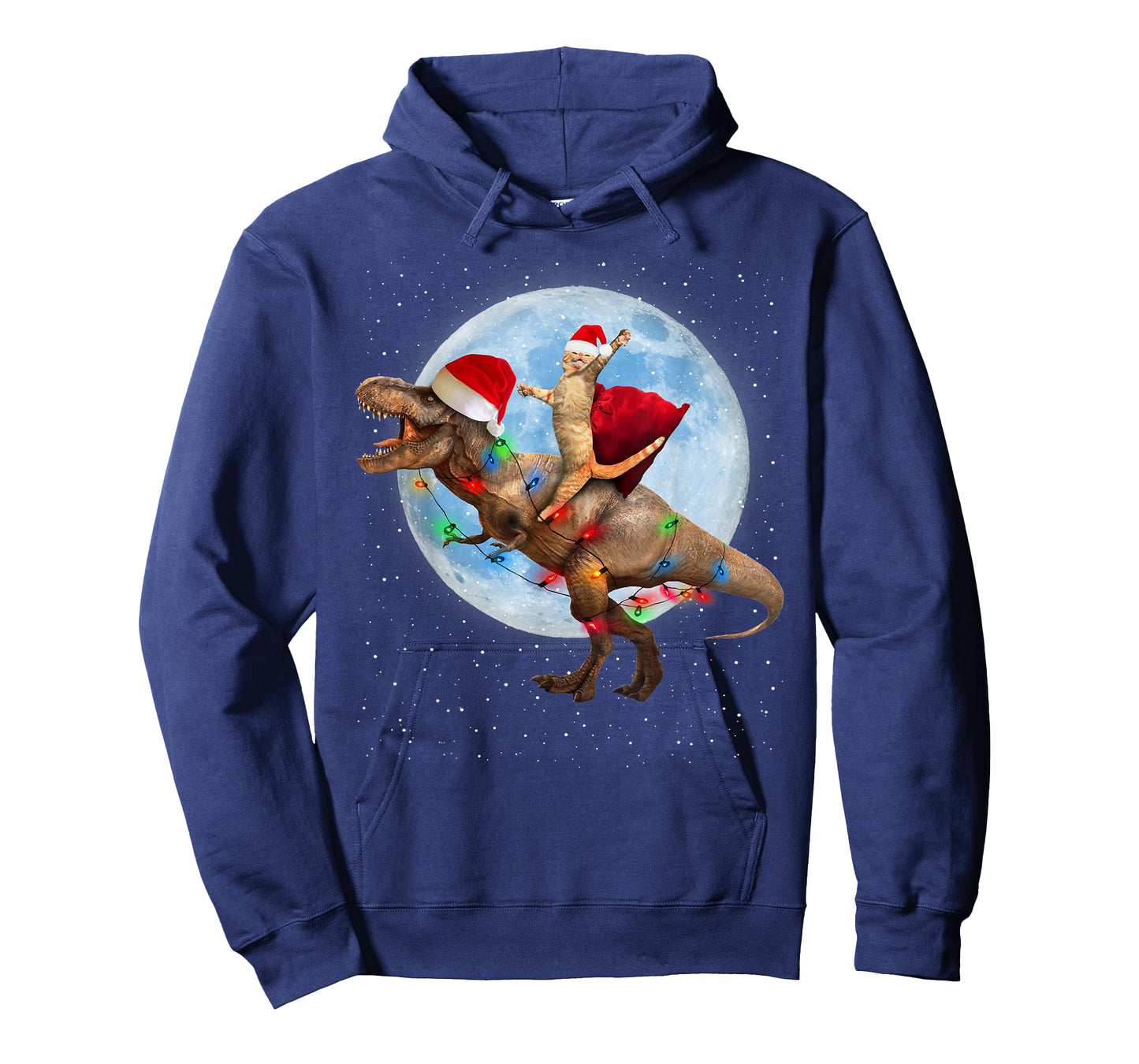 Cat Santa Hat Riding Dinosaur T rex Moon Christmas Xmas T-Shirt for Men Women Kids