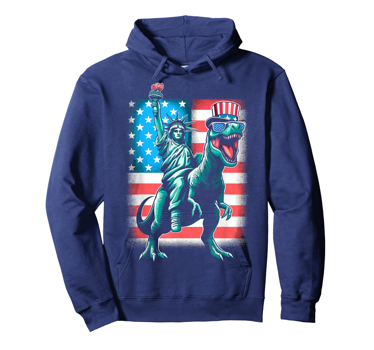 Dino Statue Of Liberty 4th Of July Boys American Flag T-Shirt