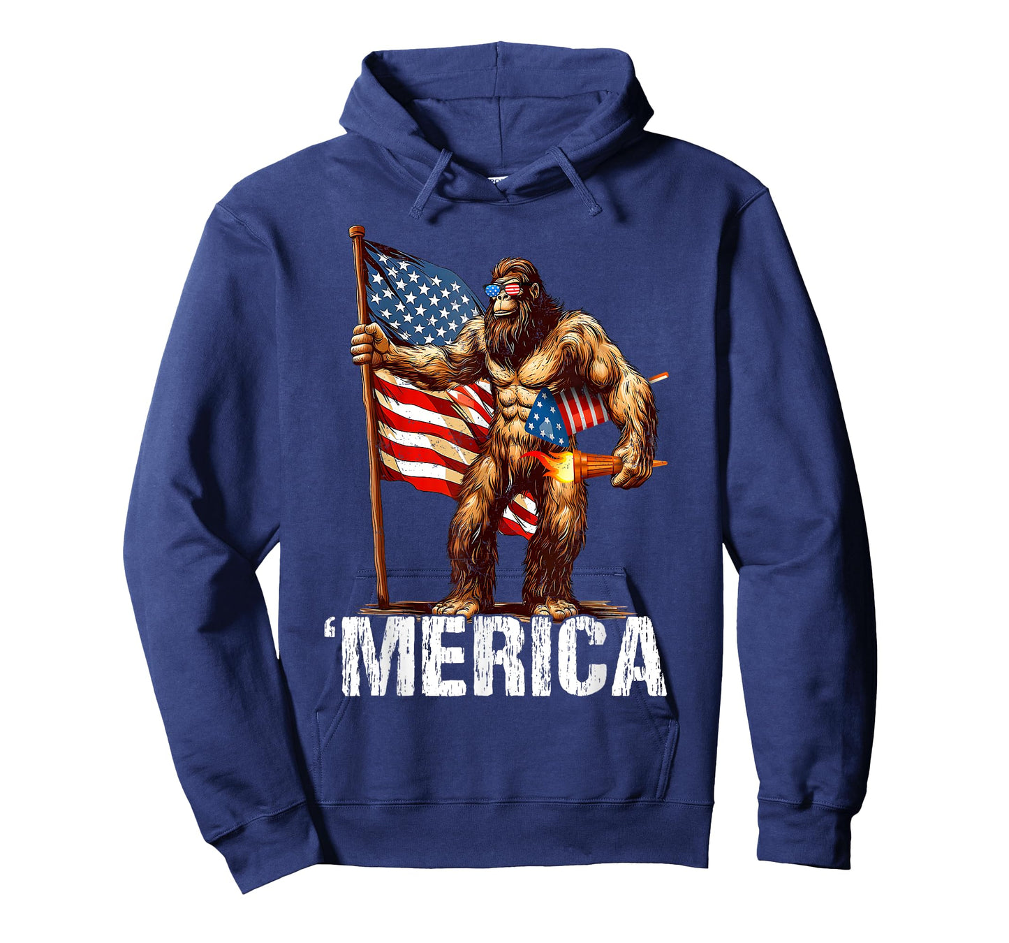 Bigfoot Merica Rock American Flag Patriotic 4th Of July T-Shirt