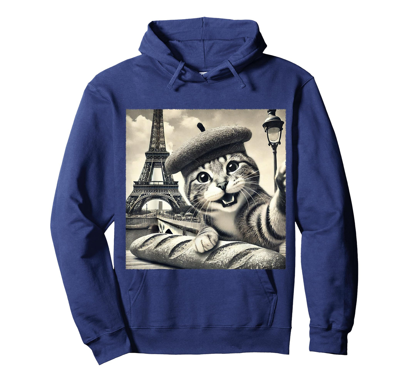 Paris Cat in Beret with Baguette Funny Eiffel Tower T-Shirt