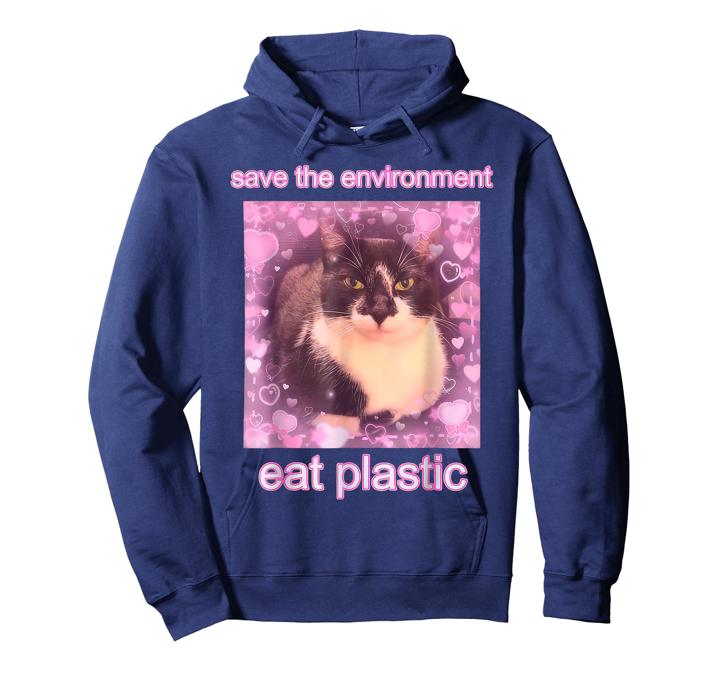 Save The Environment Eat Plastic Funny Cute Cat Meme T-Shirt