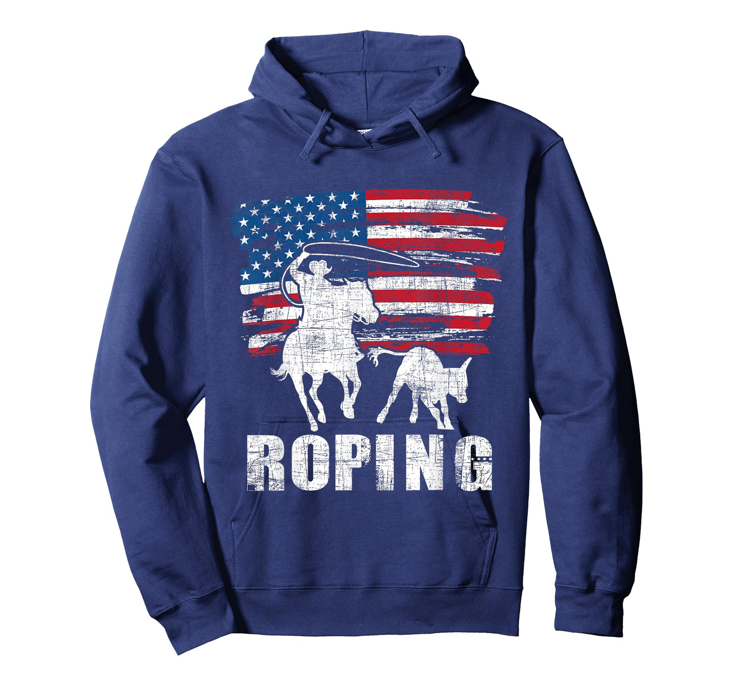 Team Roping - Roper USA American Flag Header Heeler Horse T-Shirt