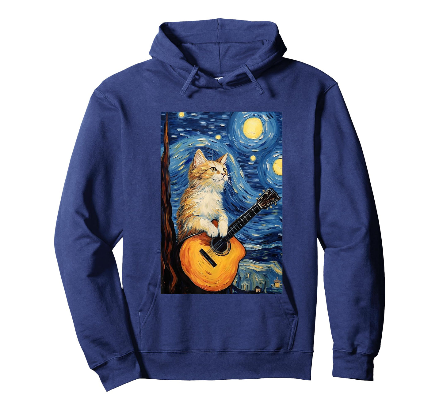 Cat Playing Guitar - Van Gogh Style - Starry Night T-Shirt