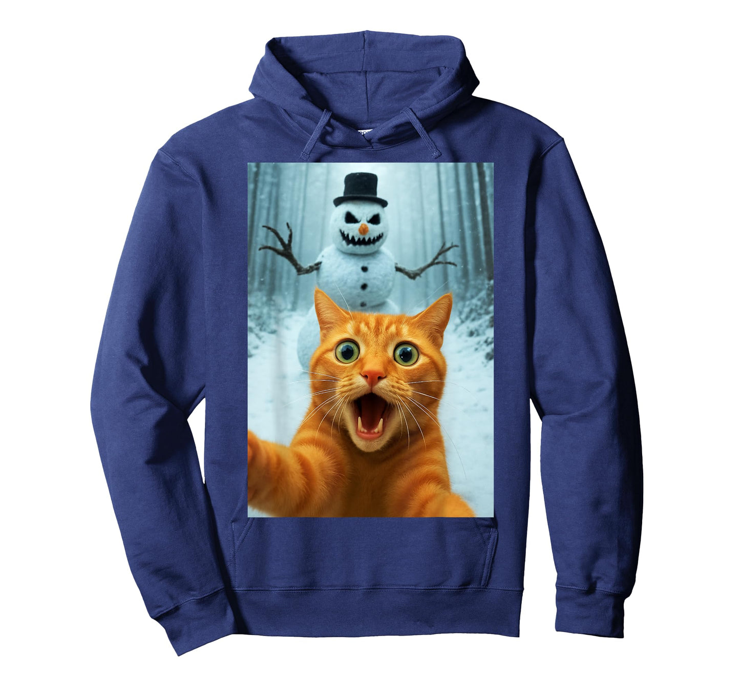 Cat Selfie Scary Snowman Christmas Funny Kitty Humor T-Shirt