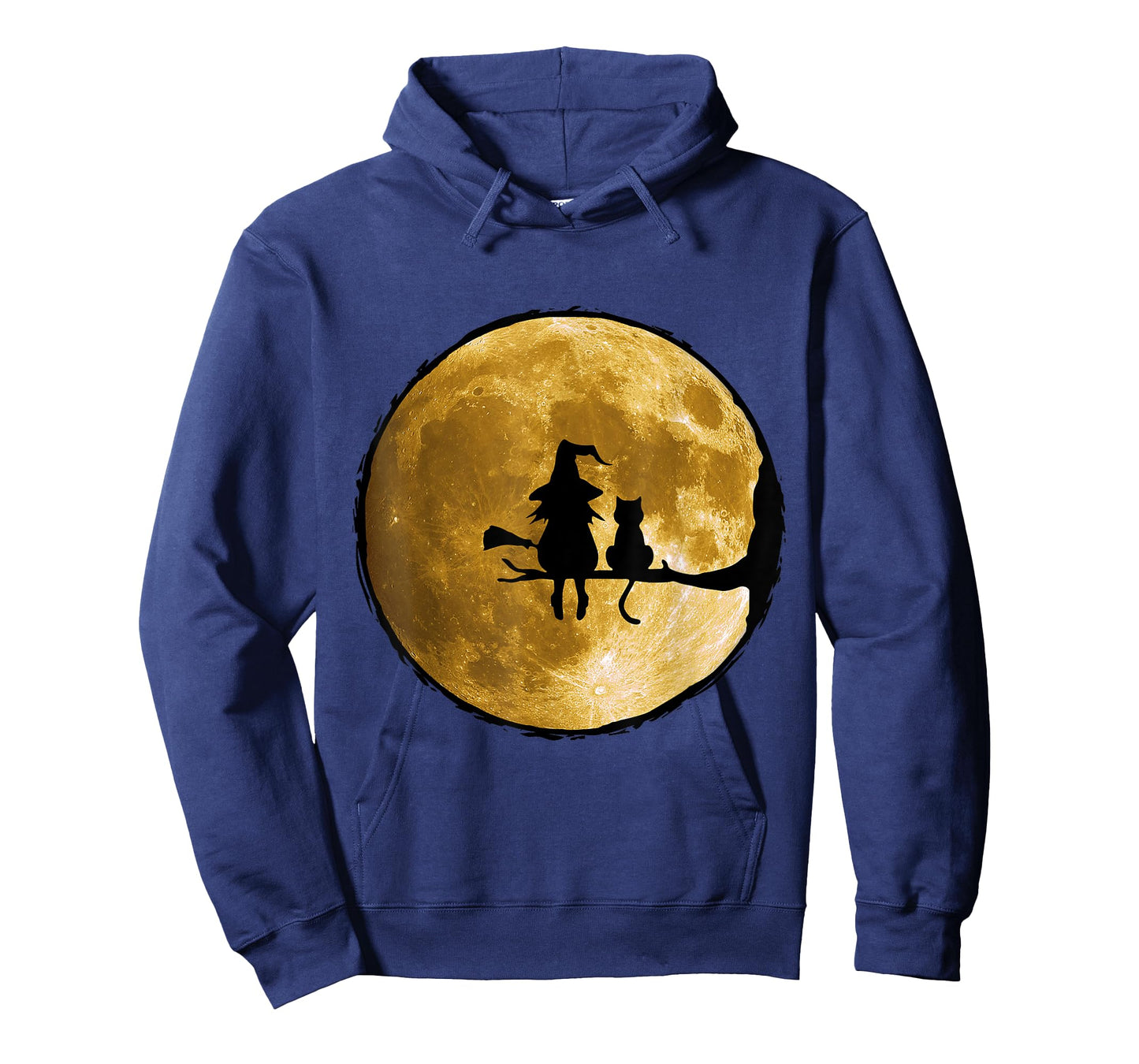 Witch And Cat Sitting On An Old Tree Staring At The Moon. Men Women Kids T-Shirt