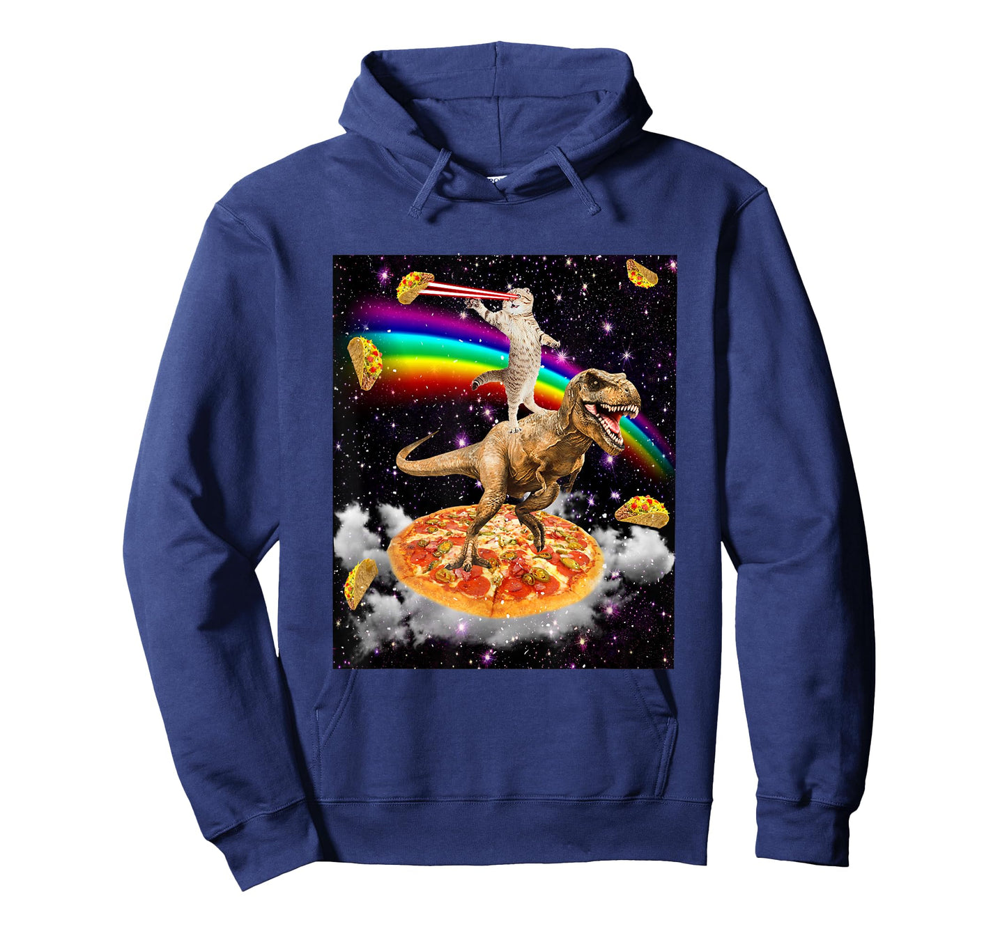 Galaxy Laser Cat on Dinosaur on Pizza with Tacos & Rainbow T-Shirt
