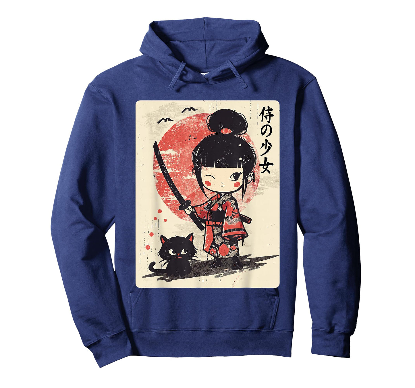 Cute Kawaii Samurai Girl with Katana & Cat Japanese Anime T-Shirt
