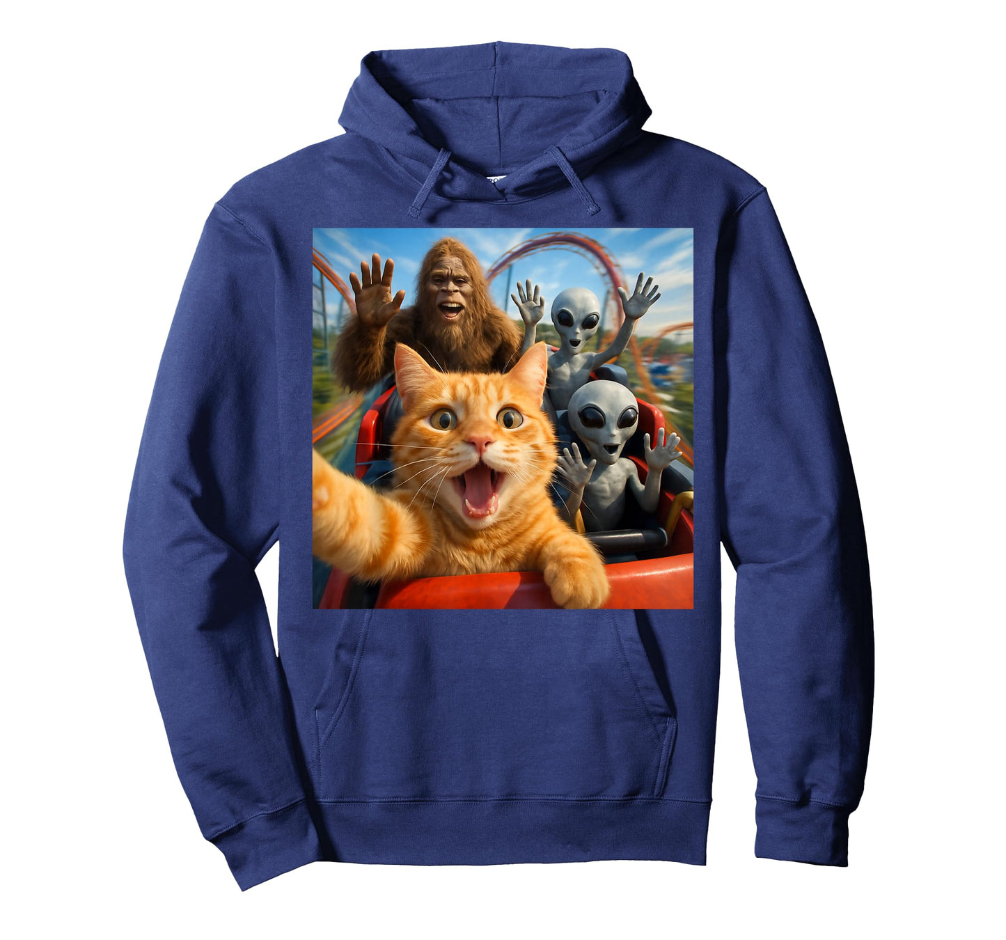 Funny Cat Selfie with Big Foot & Alien Roller Coaster Meme T-Shirt
