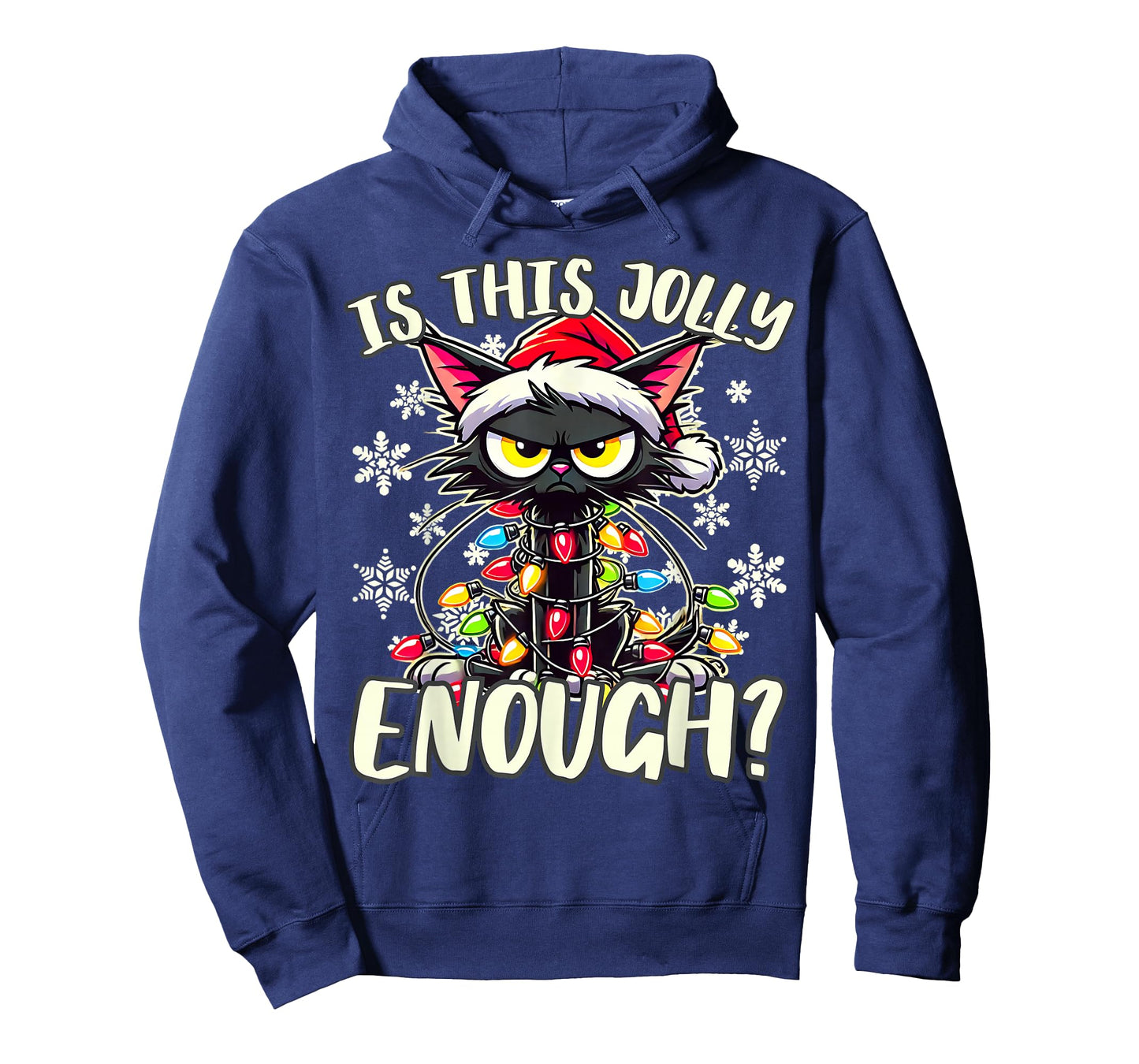 Is This Jolly Enough Funny Black Cat Christmas Tree Lights T-Shirt