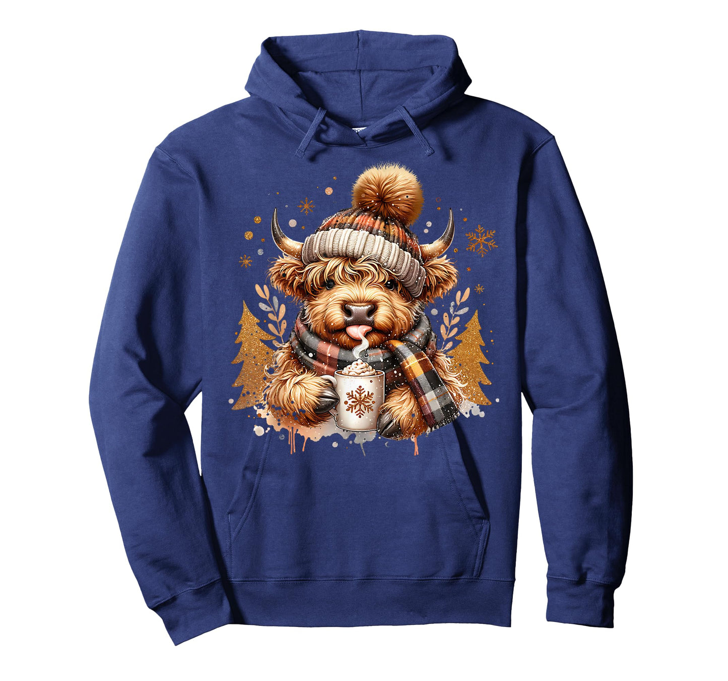 Cute Highland Cow Drinking Coffee Latte Winter Christmas T-Shirt