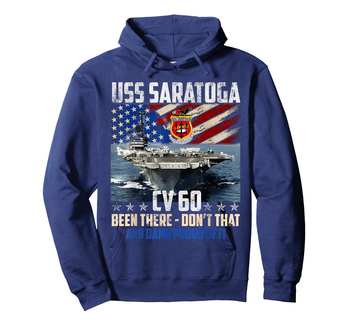 USS Saratoga CV-60 Aircraft Carrier Veteran USA Flag Vintage T-Shirt