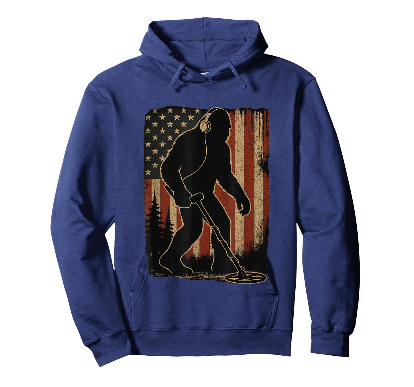 Bigfoot Dirt Fishing Metal Detecting American Flag Patriotic T-Shirt