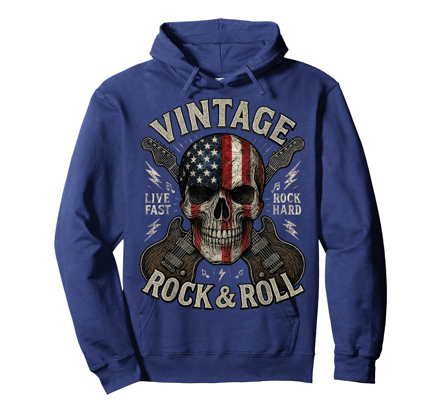 Vintage Rock Skull American Flag Guitar Retro Rock and Roll T-Shirt