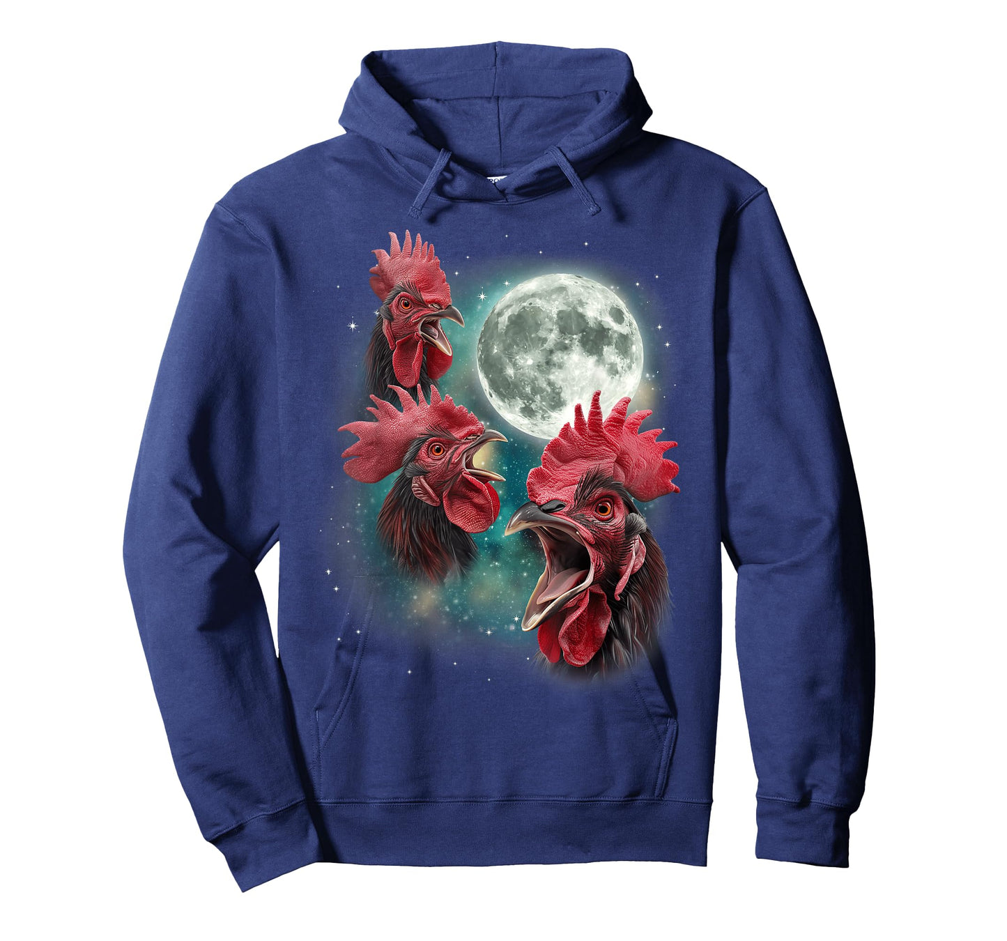 Three Rooster Moon | 3 Chickens Cluck at Moon Cursed Farm T-Shirt