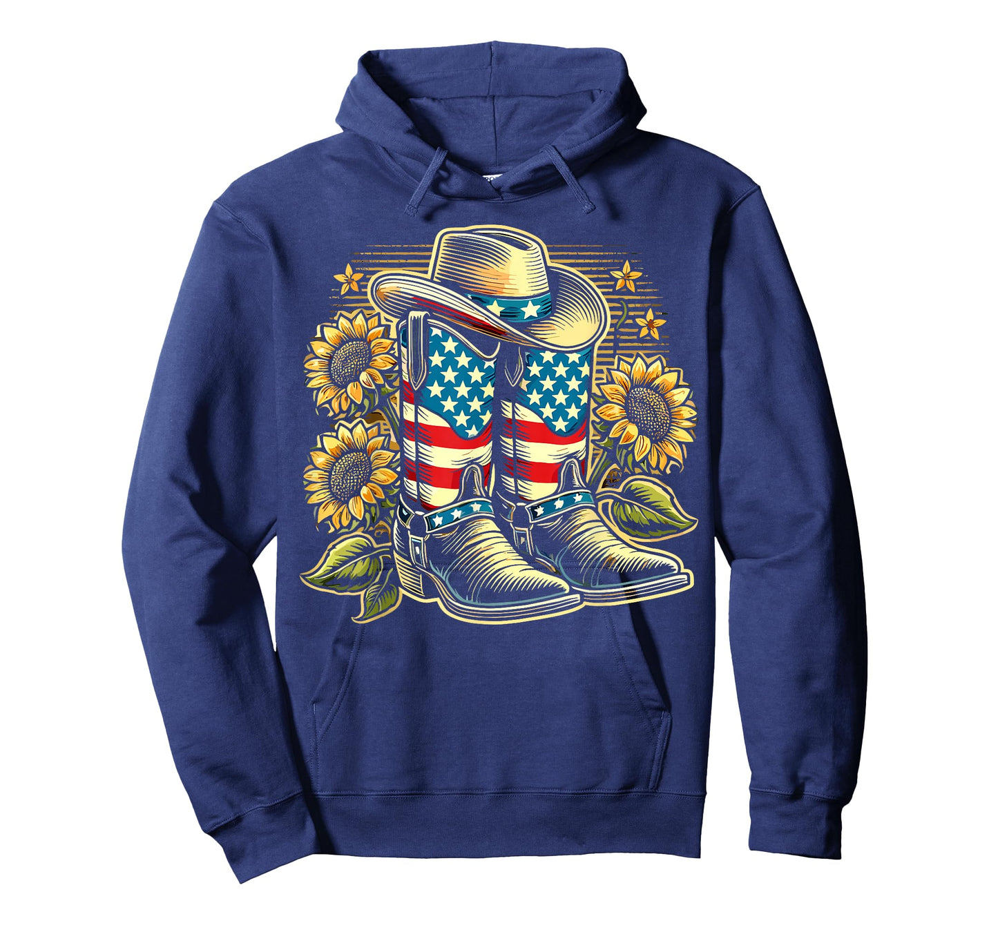 Cowboy Boots Hat American Flag Sunflower Country Western T-Shirt