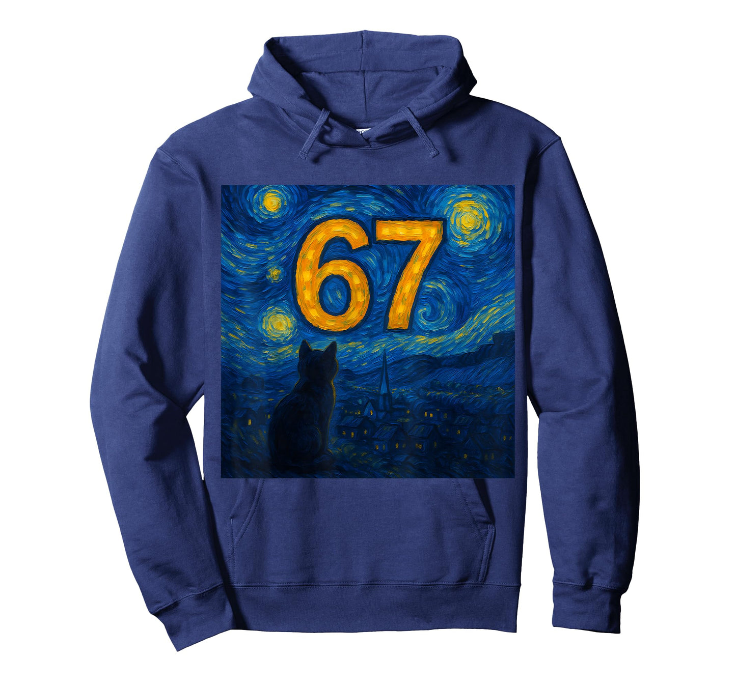 67 Meme Six Seven Cat Starry Funny Night Van Gogh Cat Lover T-Shirt
