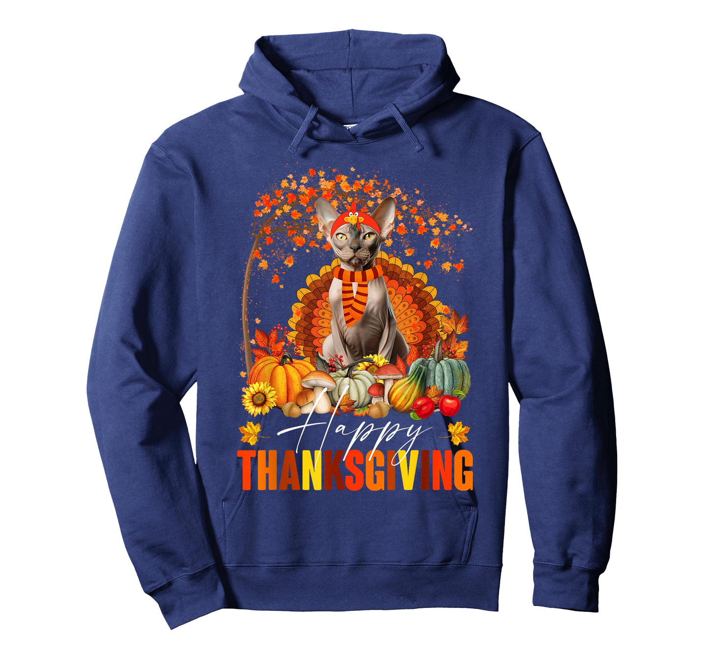 Funny Sphynx Cat In Turkey Costume Happy Thanksgiving Day T-Shirt