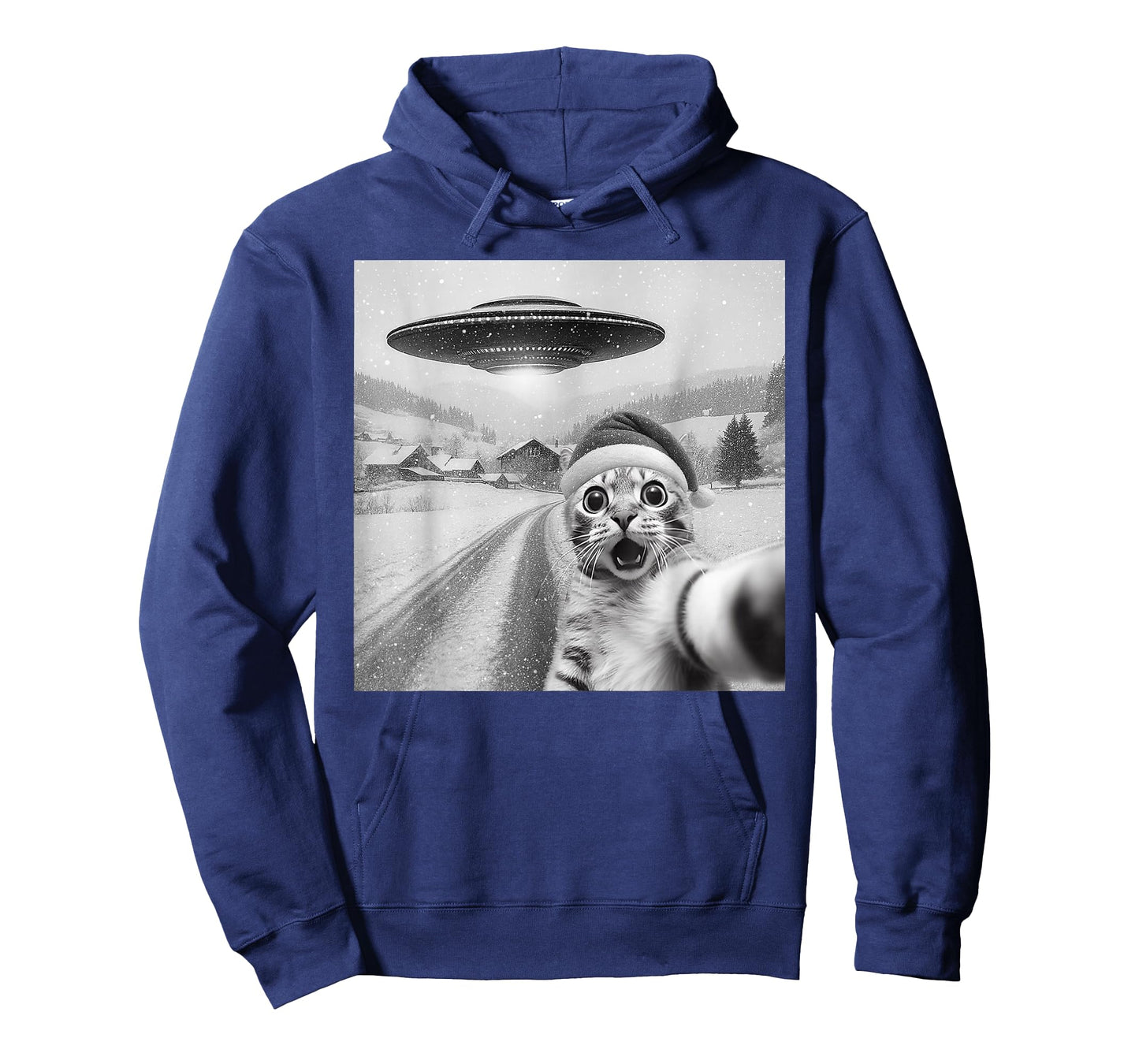 Cat Taking A Selfie UFO Merry Christmas Xmas Pajamas Holiday T-Shirt