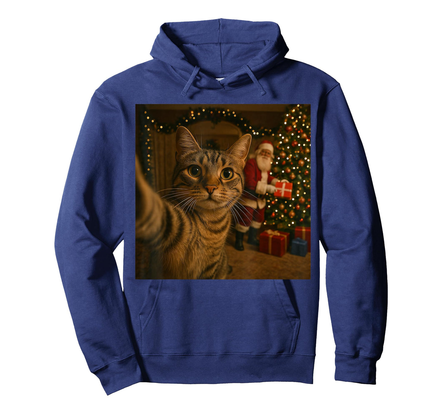 Santa Cat Christmas Tree Shirt, Funny Christmas Cat Selfie T-Shirt