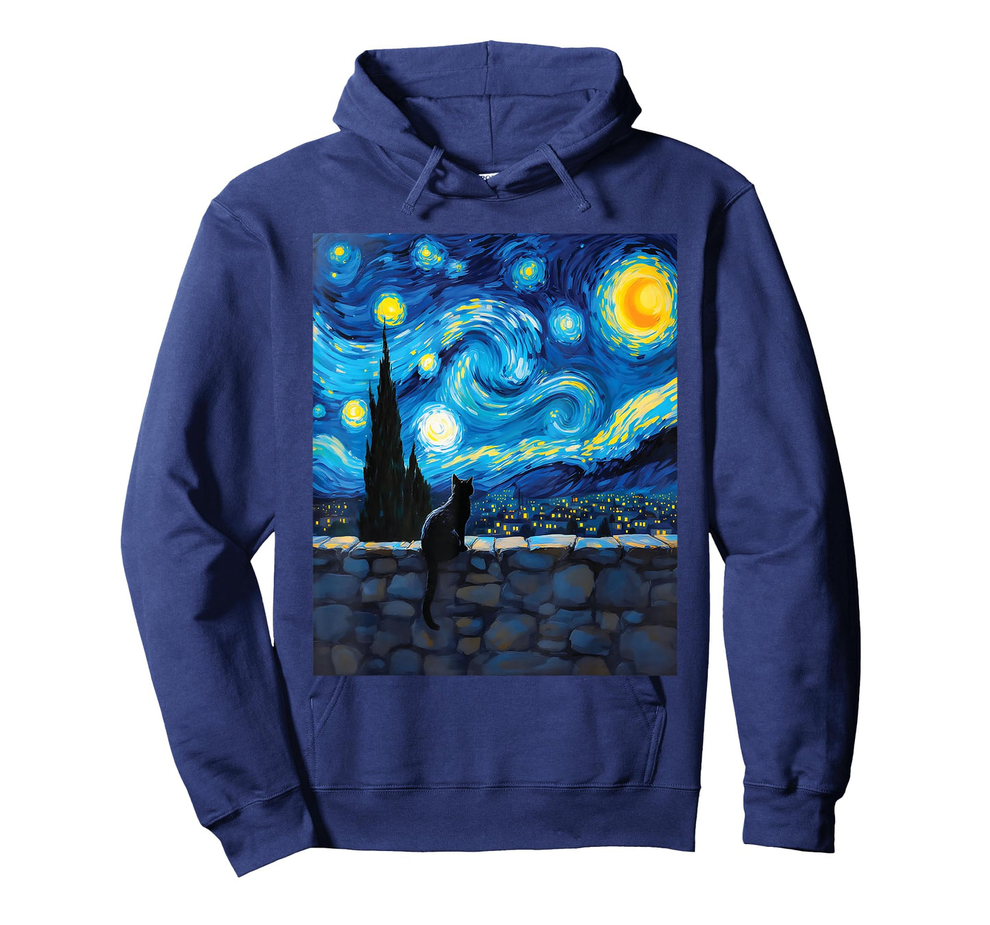 Charming Black Cat Stone Wall Van Gogh Art Style Cat Lovers T-Shirt