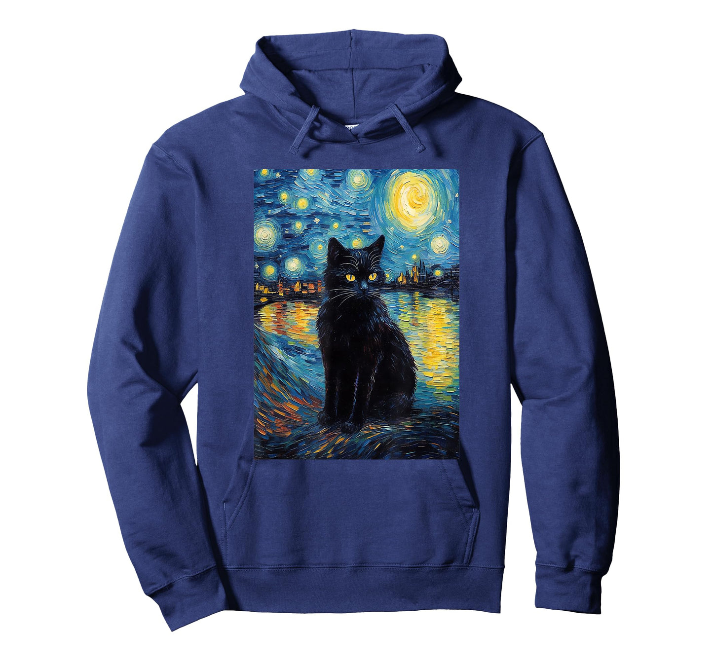 black cat Painting art Starry Night kitty kitten Van Gogh T-Shirt