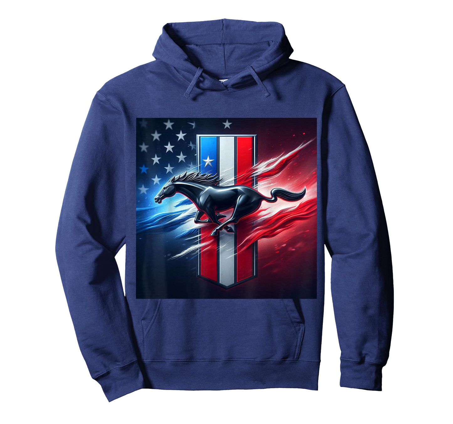 Galloping Mustang on Tri-Bar & Flag Background T-Shirt