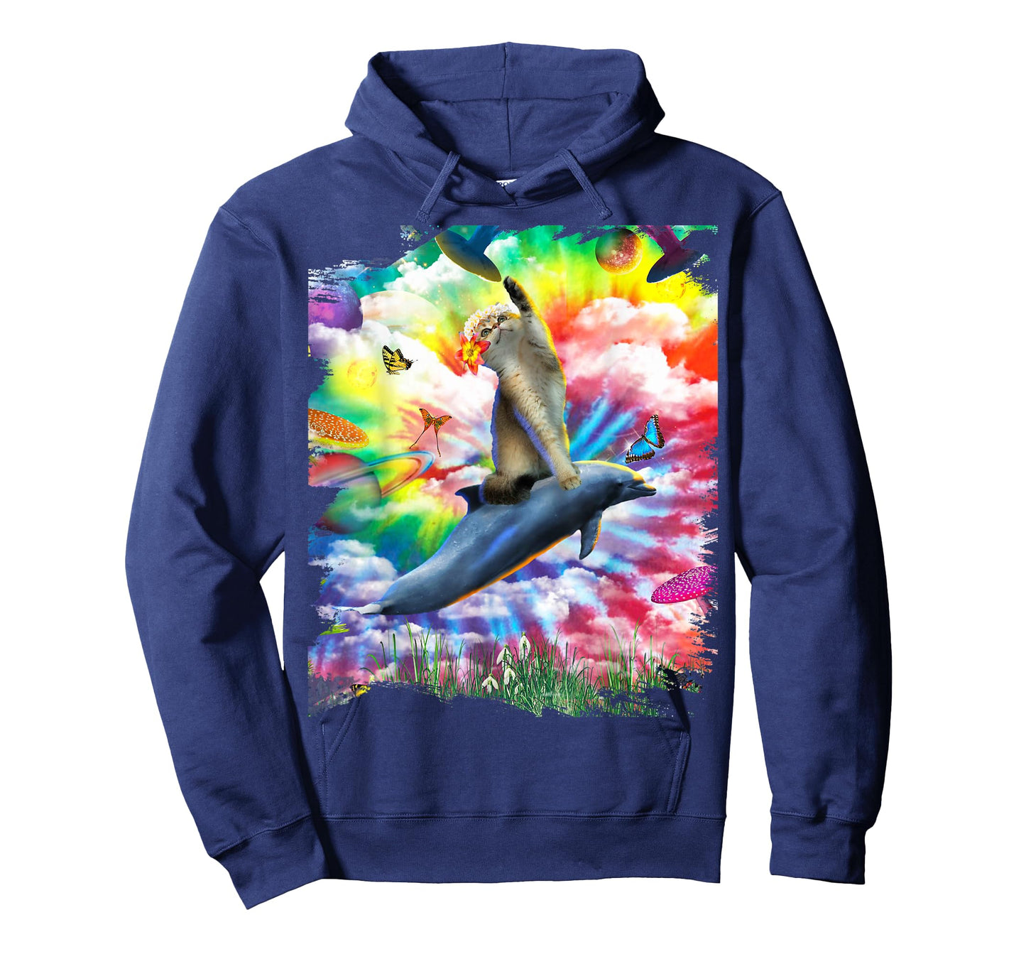 Cat Riding Dolphin Trippy Tie Dye T-Shirt