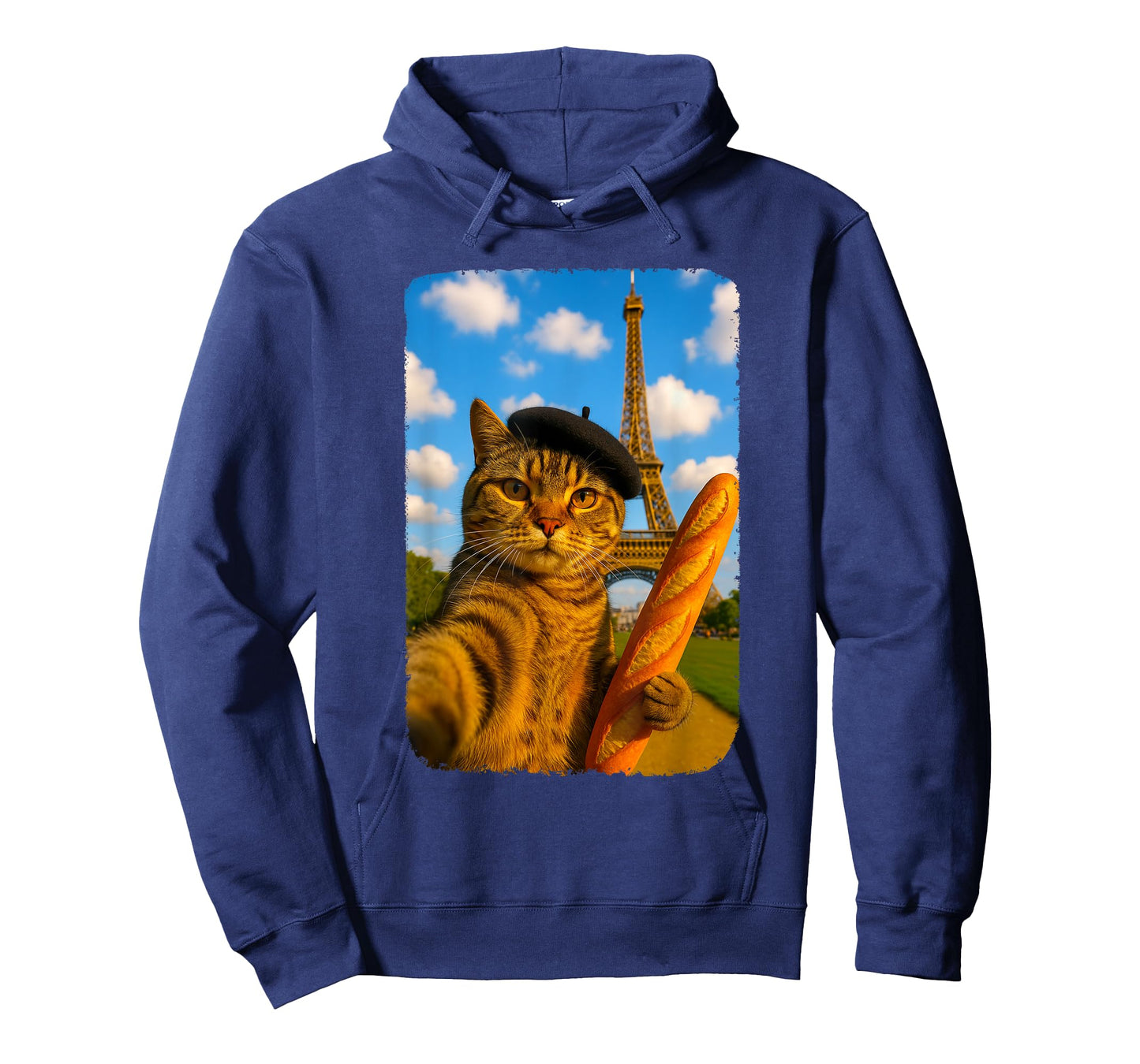 Funny French Cat Selfie with Baguette And Beret Men Women Kids T-Shirt