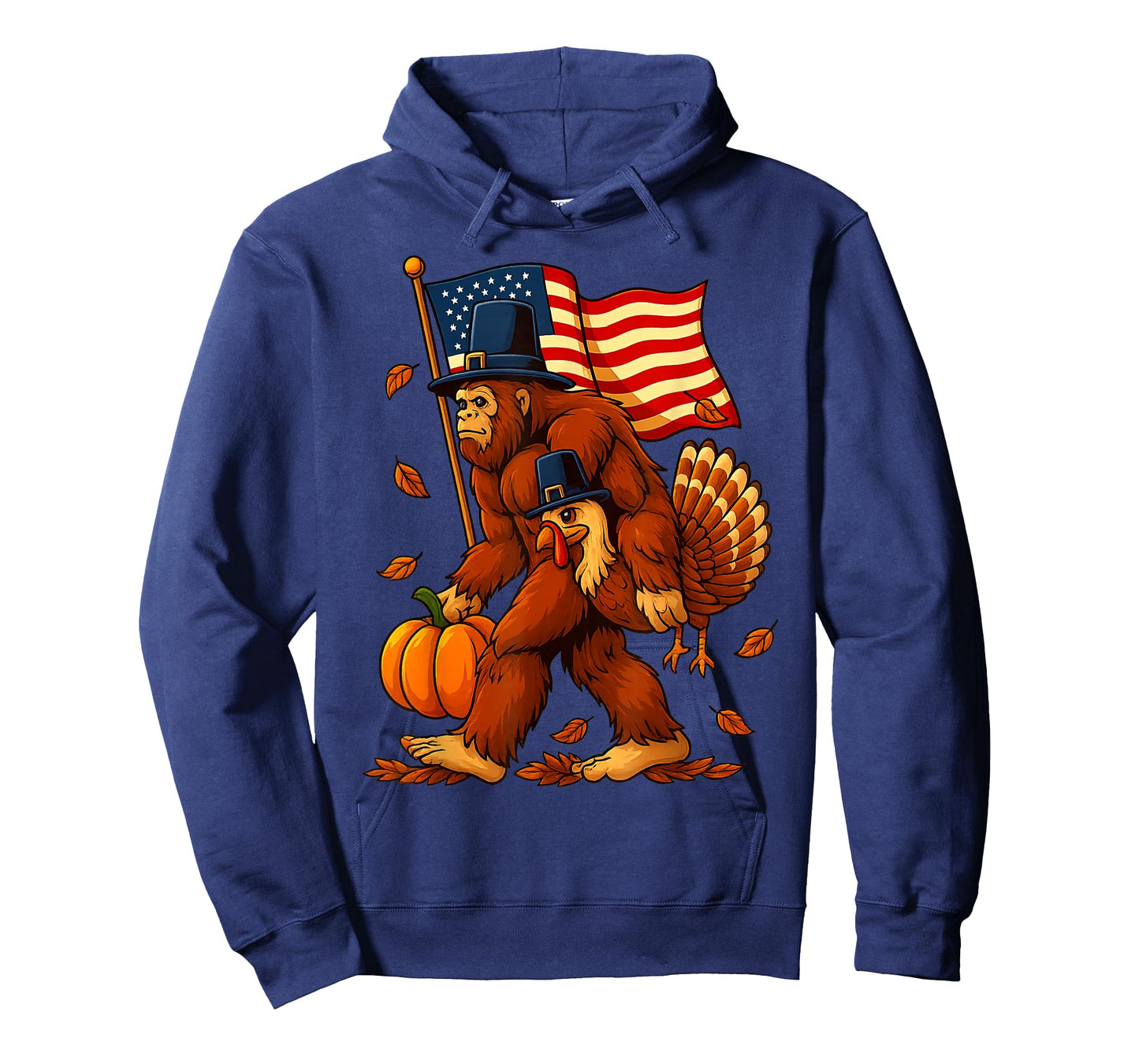 Funny Bigfoot Turkey Thanksgiving American Flag Pumpkin Fall T-Shirt