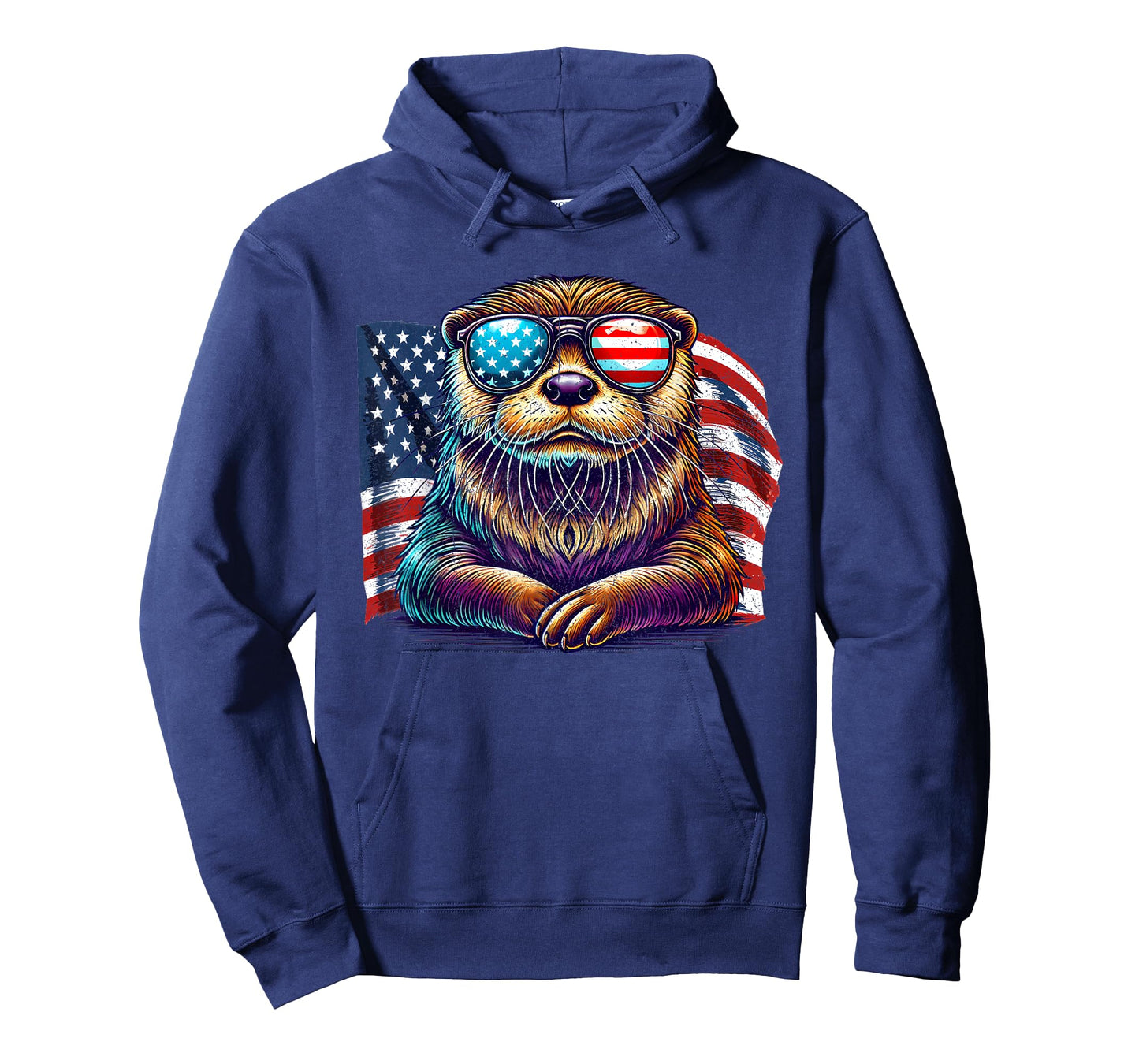 Vintage River Otter Animals USA Flag Patriotic Sunglasses T-Shirt