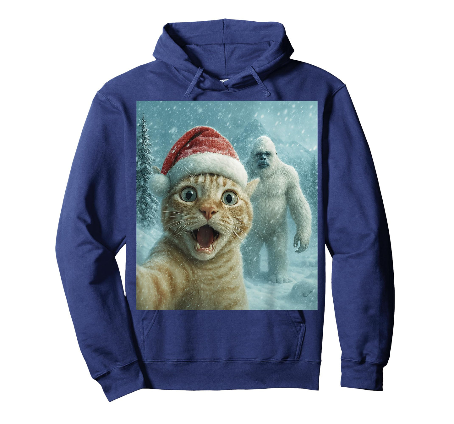 Funny Cat Santa Hat Yeti Christmas Snow Meme Cool Selfie T-Shirt