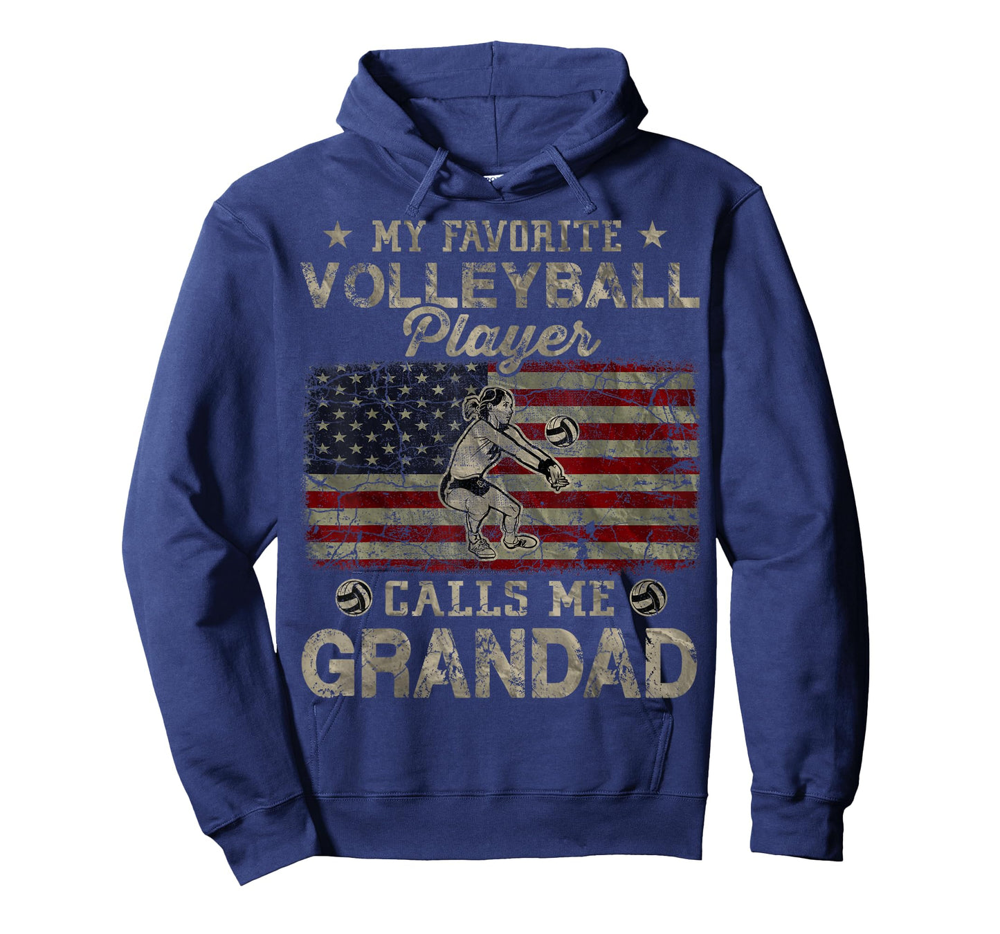 My Favorite Volleyball Player Calls Me Grandad USA Flag T-Shirt for Women Men
