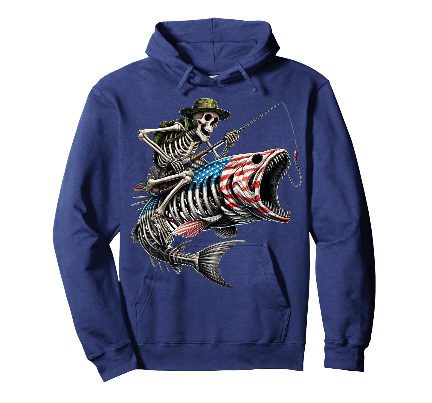 Fishing American Flag Bass Fish Skull Skeleton Fisherman T-Shirt