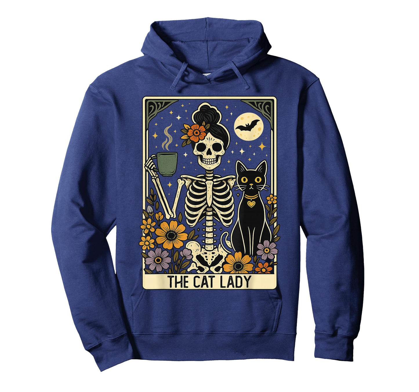Mystic Skeleton The Cat Lady with Coffee Tarot Card Vibes T-Shirt