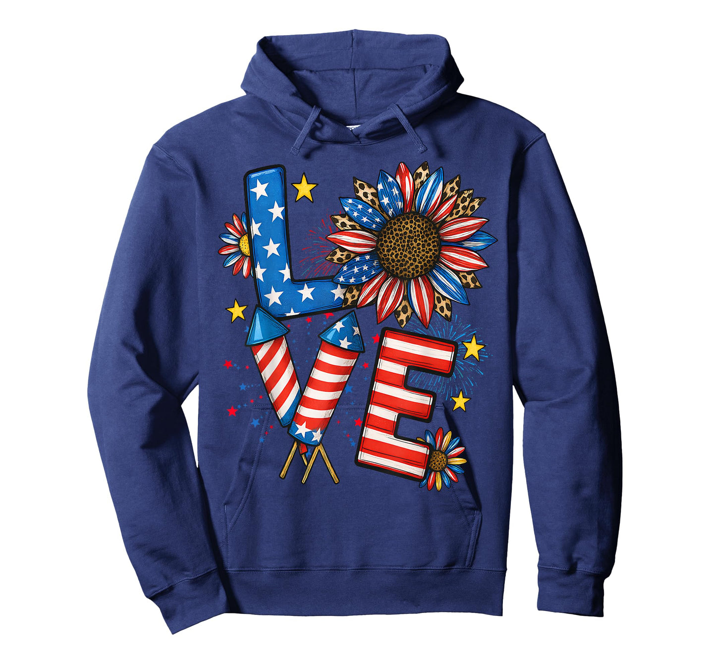 Patriotic LOVE 4th Of July American Flag Floral Fireworks T-Shirt