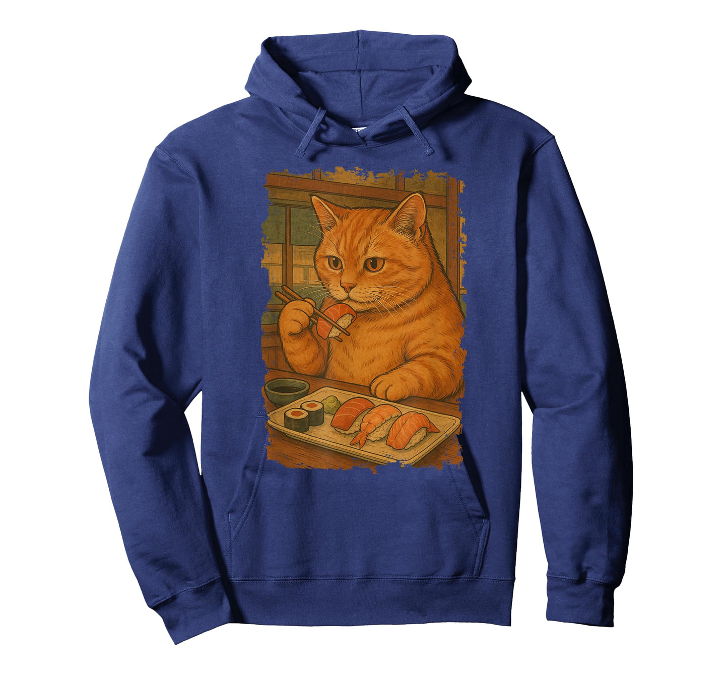 Orange Tabby Cat Eats Sushi Japanese Vintage T-Shirt