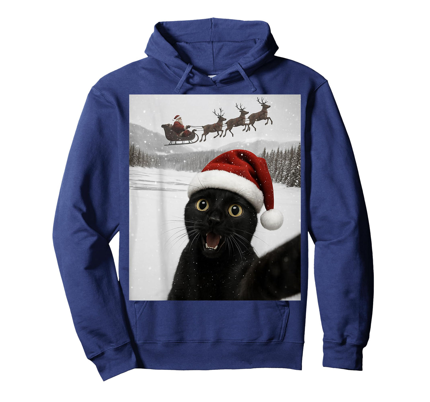 Cat Selfie with Santa Funny Black Cat Christmas Mens Womens T-Shirt