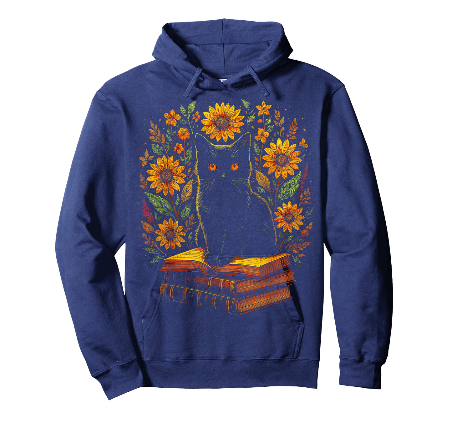 Vintage Black Cat Sunflower Books Reading T-Shirt