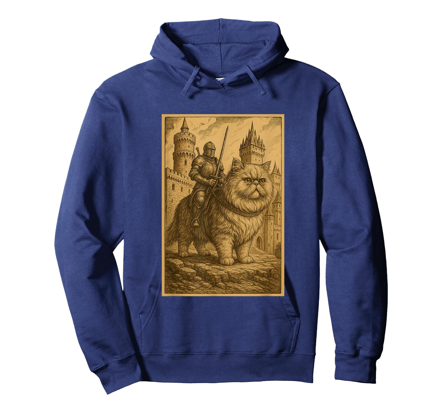 Medieval Knight Riding a Persian Cat Rider Surreal Feline T-Shirt