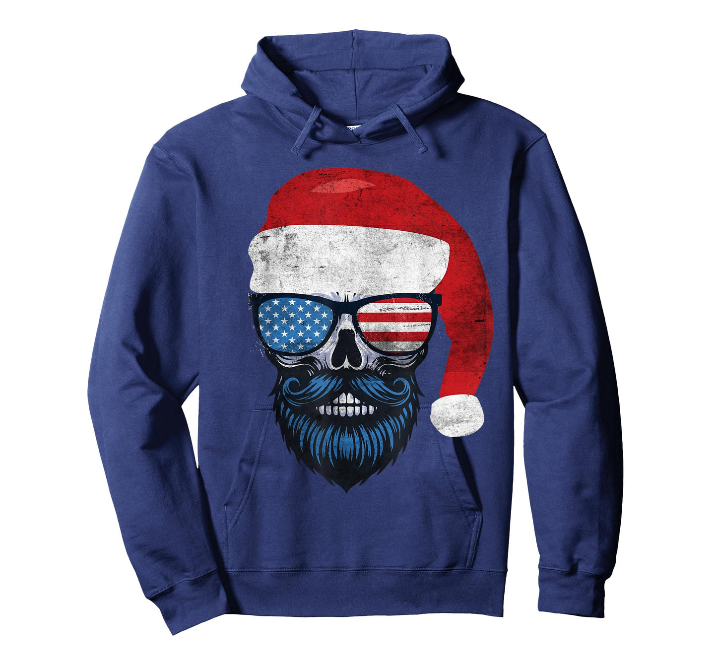 Hipster Santa US Flag Bearded Skull Sunglasses Patriotic T-Shirt