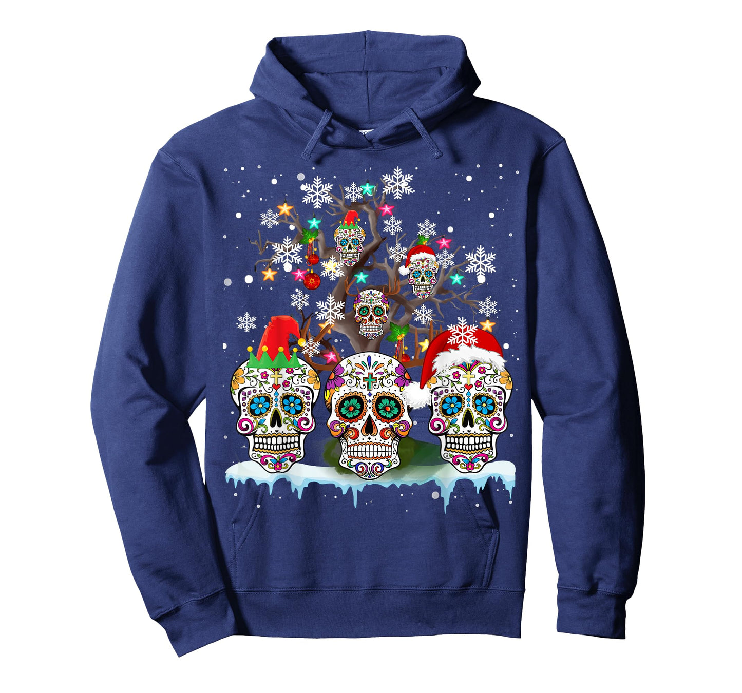 Christmas Sugar Skull On Tree Funny Santa Sugar Skull Gifts T-Shirt
