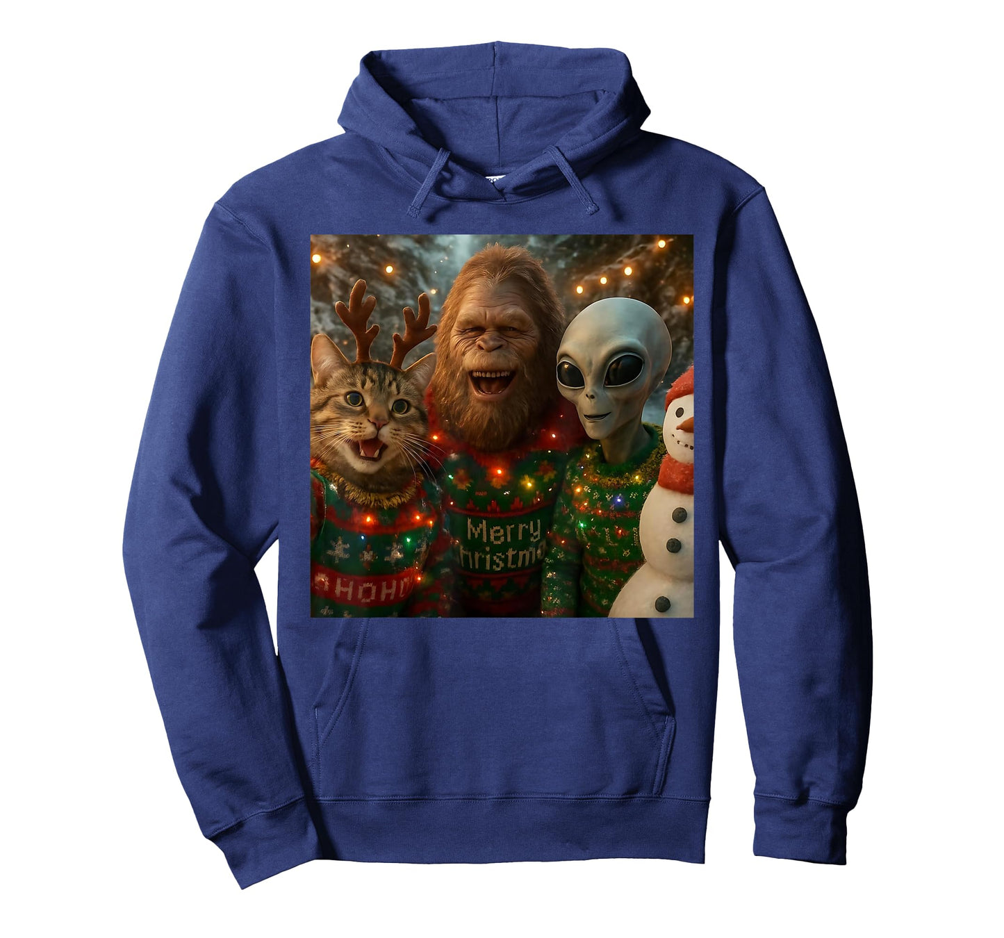 Funny Christmas Cat Selfie with Bigfoot Alien Ugly Sweater T-Shirt