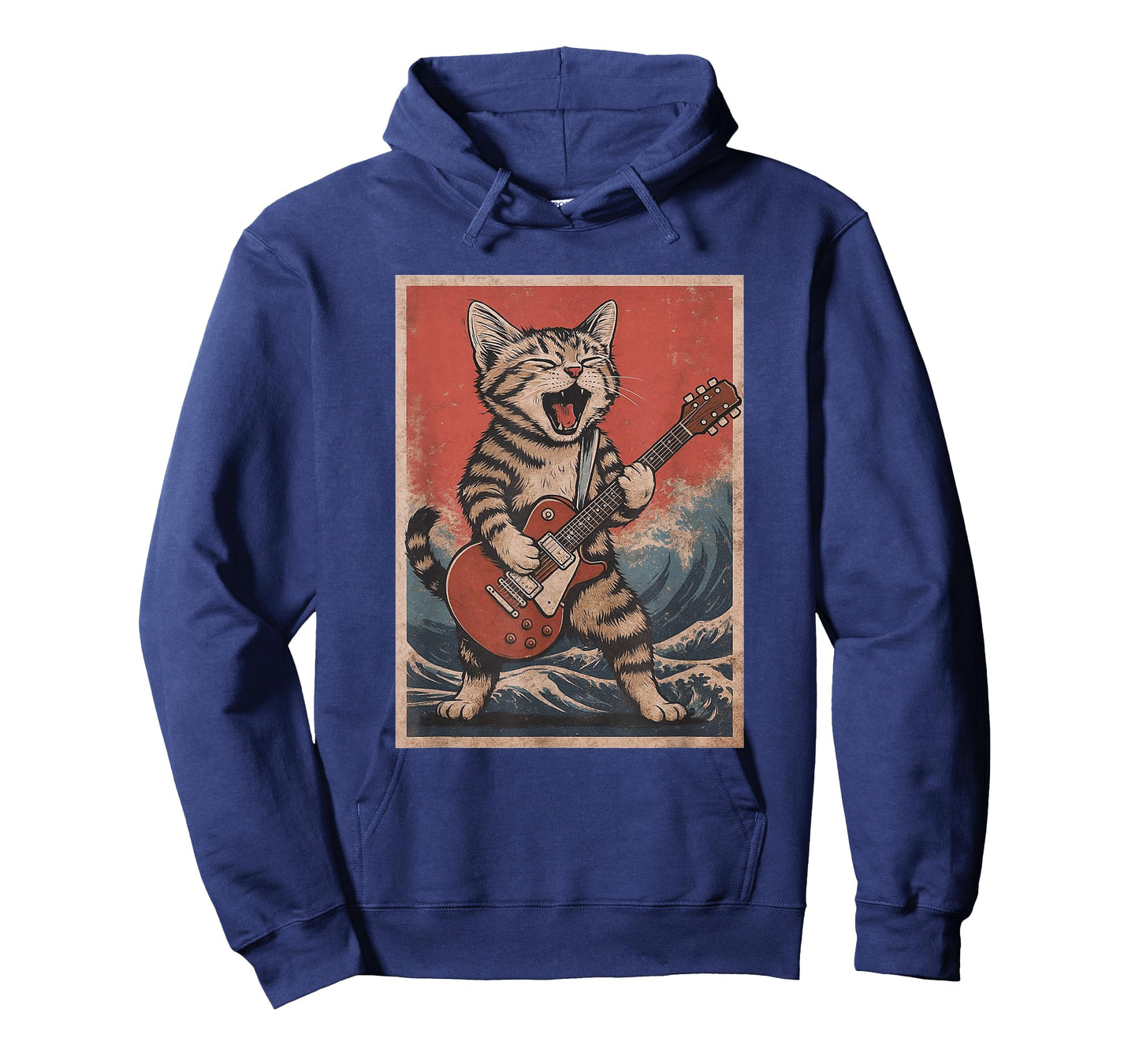 Cat Playing Guitar Men Women Distressed Rock and Roll T-Shirt