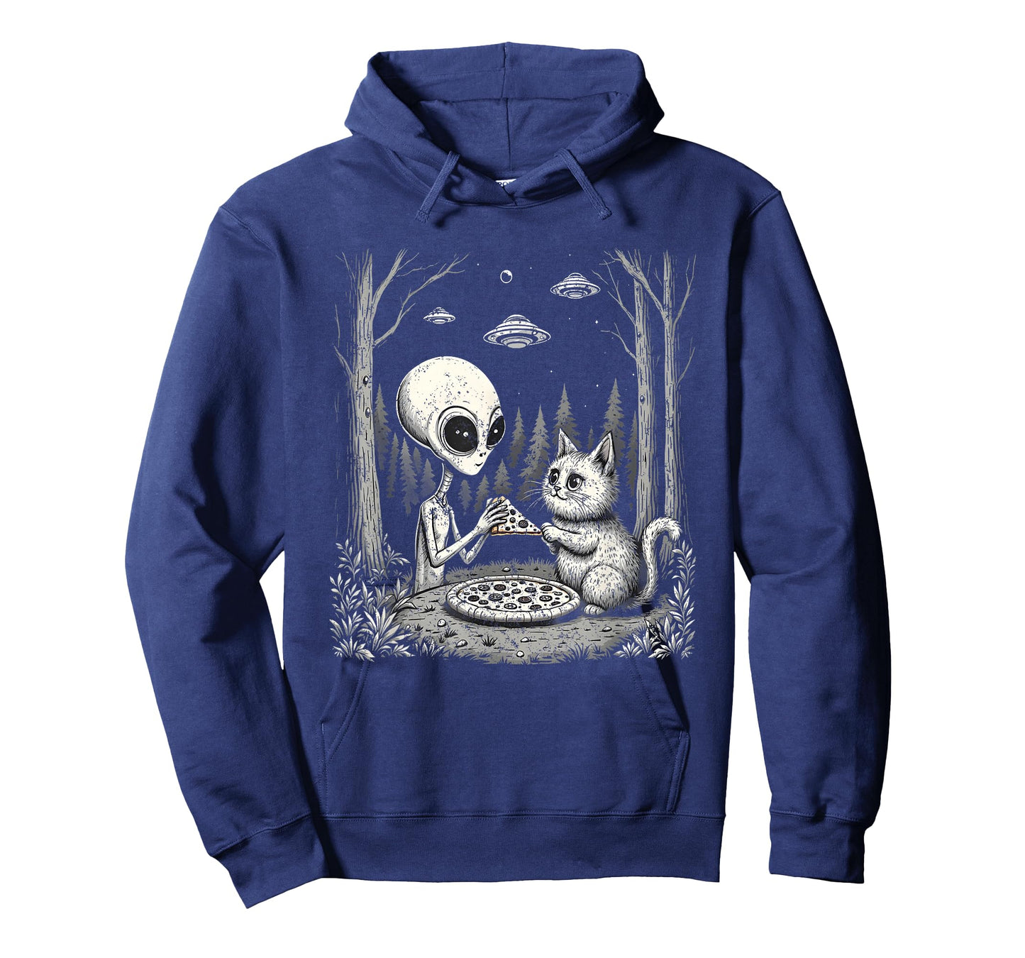 Alien And Cat Eating Pizza Funny Snack Food Men Women Kids T-Shirt