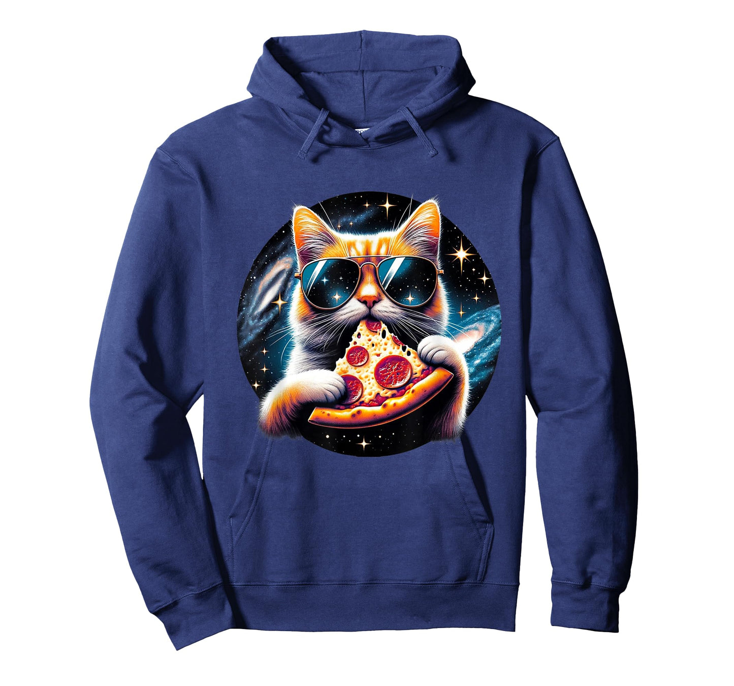 Funny Cat Eating Pizza in Space Kitty Galaxy T-Shirt