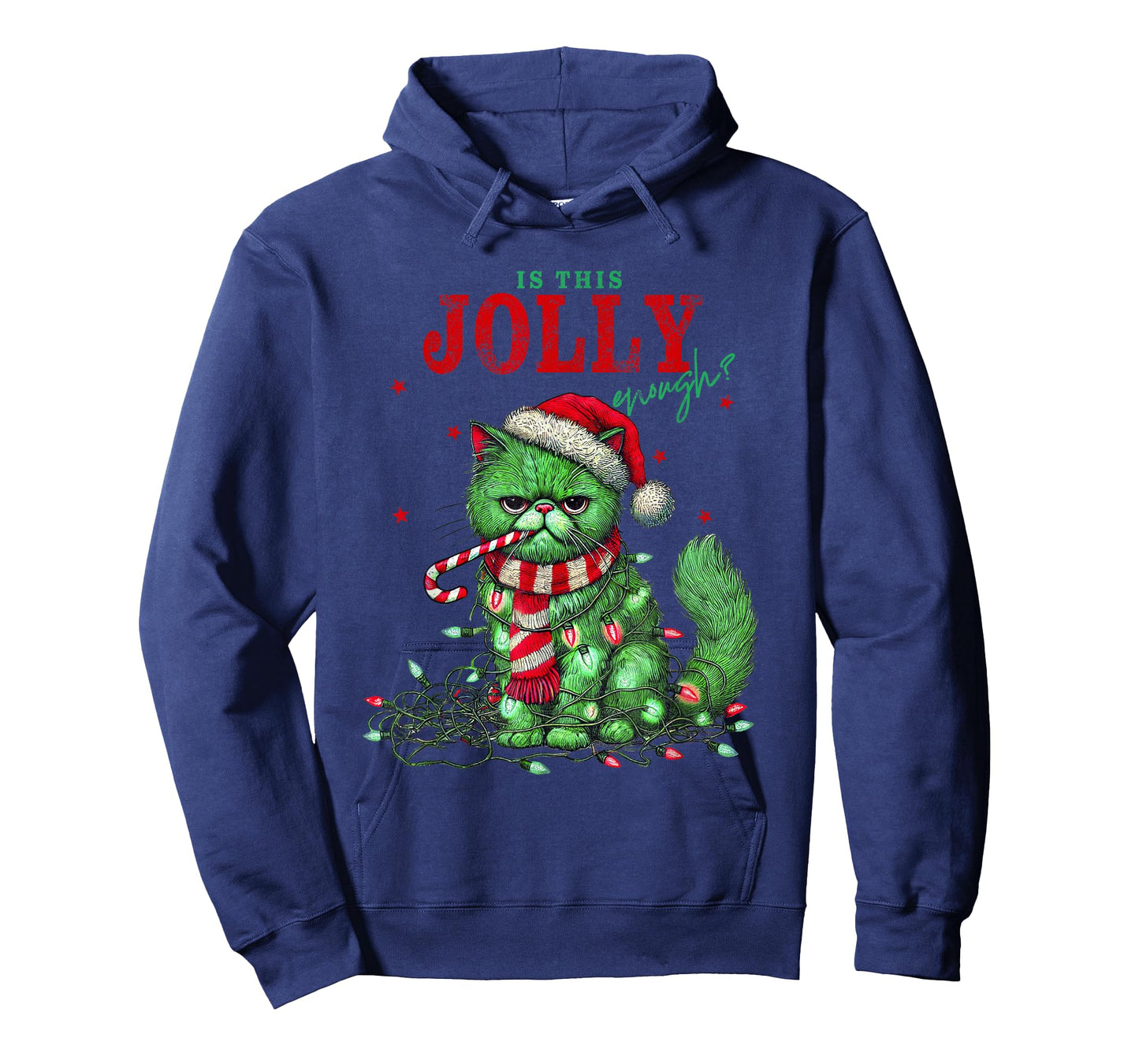 Is This Jolly Enough Cat Green Christmas Lights Men Women T-Shirt
